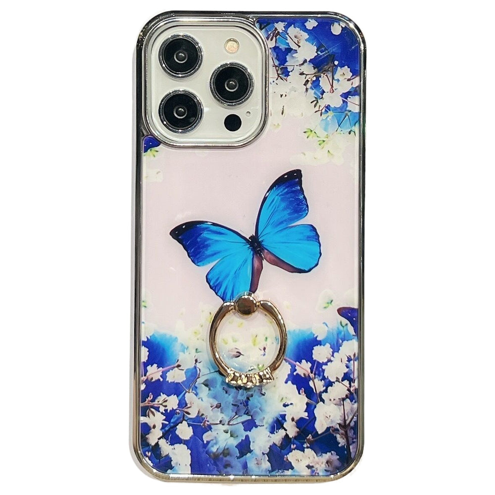 IMD Flower Pattern Phone Case for iPhone 13 Pro Max 6.7 inch Ring Kickstand Electroplating PC TPU Cover IMD Flower Pattern Phone Case for iPhone 13 Pro Max 6.7 inch Ring Kickstand Electroplating PC TPU Cover